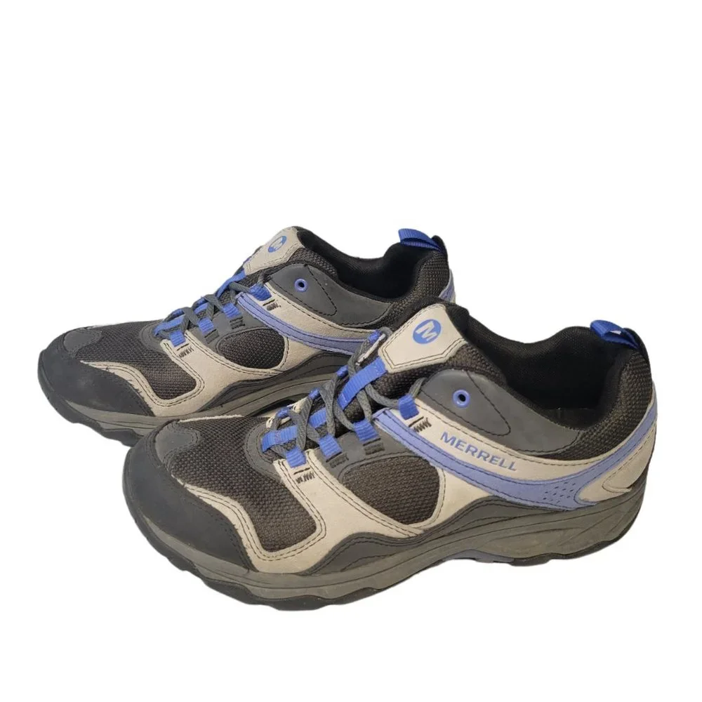 Merrell Womens Kimsey Hiking Shoes Charcoal Gray/ Blue Waterproof Leather 9.5 M - Picture 2 of 7